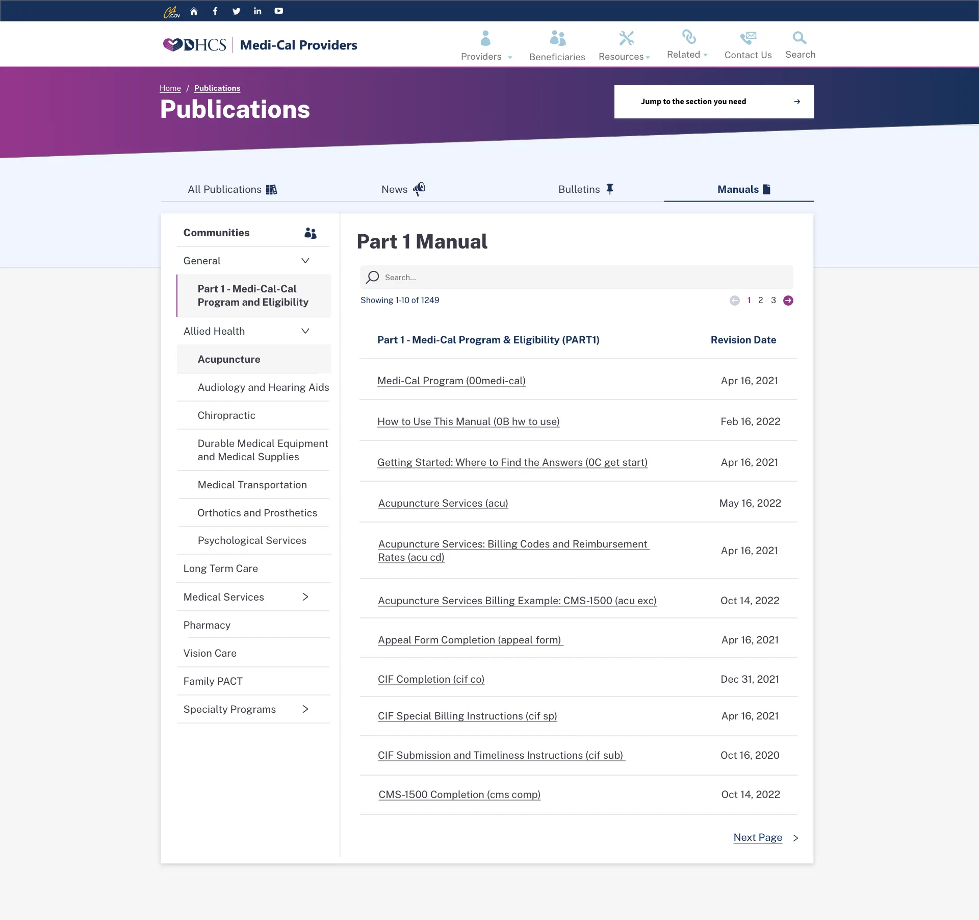Provider search and directory interface with filtering options